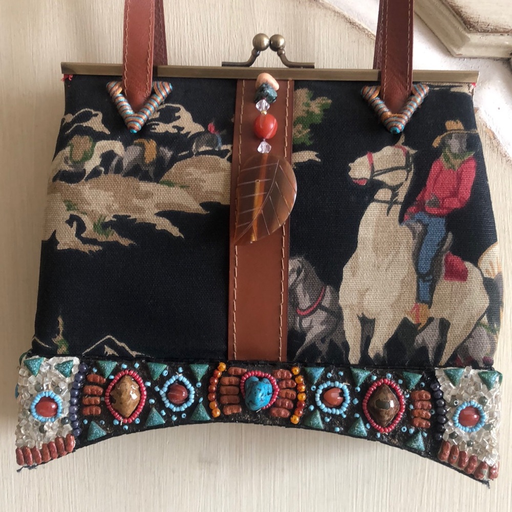 Mary Frances Bag, Purse Beaded Embellished Handcrafted Cowboy Western Theme